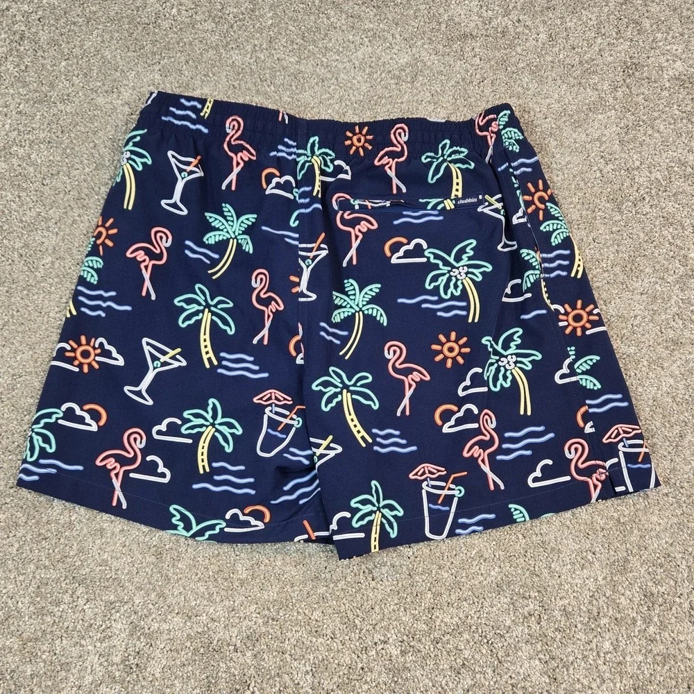 Chubbies Swim Trunks Mens XL  5.5 Inch Blue Neon Lights Shorts Boxer Liner